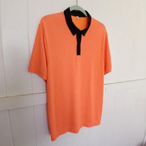 Lululemon Shirt Post Practice Polo Mens Large Orange Black Button Down Stretch* - Picture 5 of 13